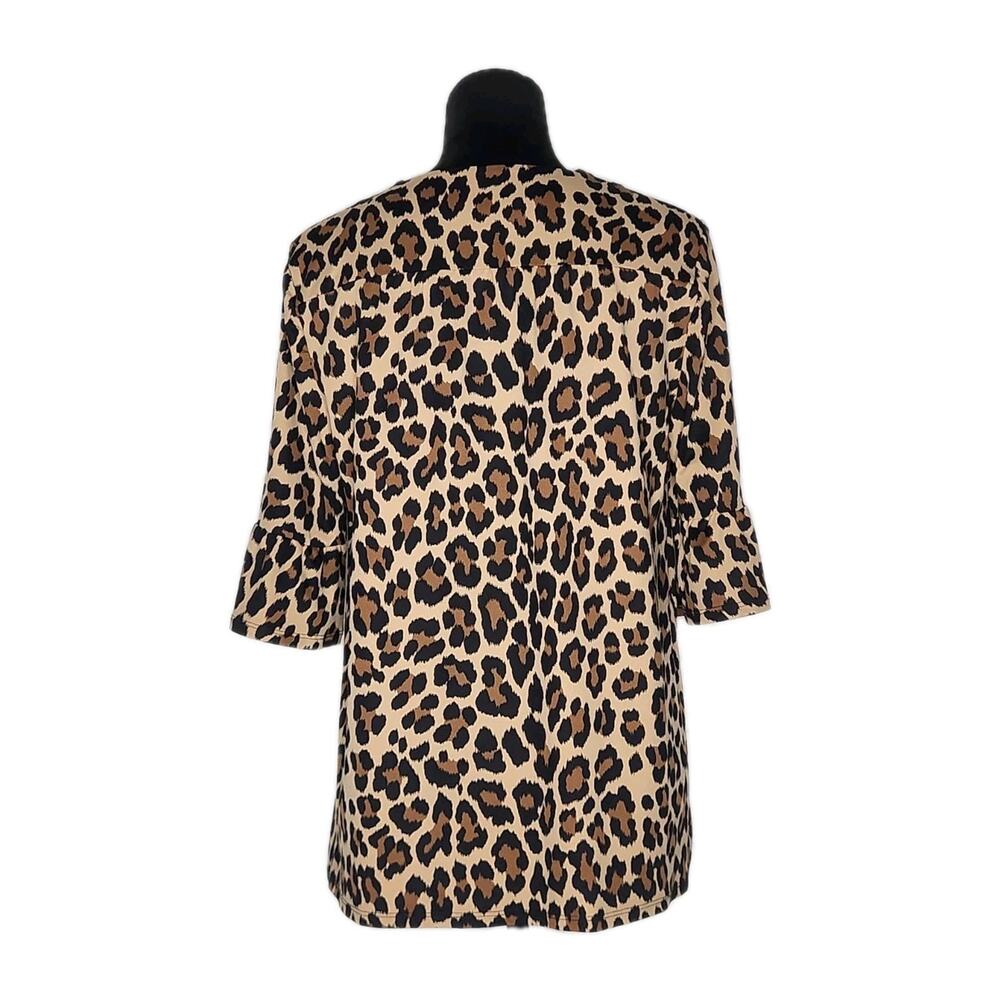 Jude Connally Cannell Top S Brown Leopard Print Bell Sleeve Tunic Stretch Knit - Picture 4 of 8